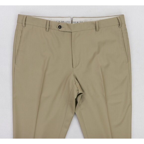 Zanella Platinum Loro Piana Tasmanian 150s Wool Mens 37 X 34 Beige Parker - Picture 2 of 11